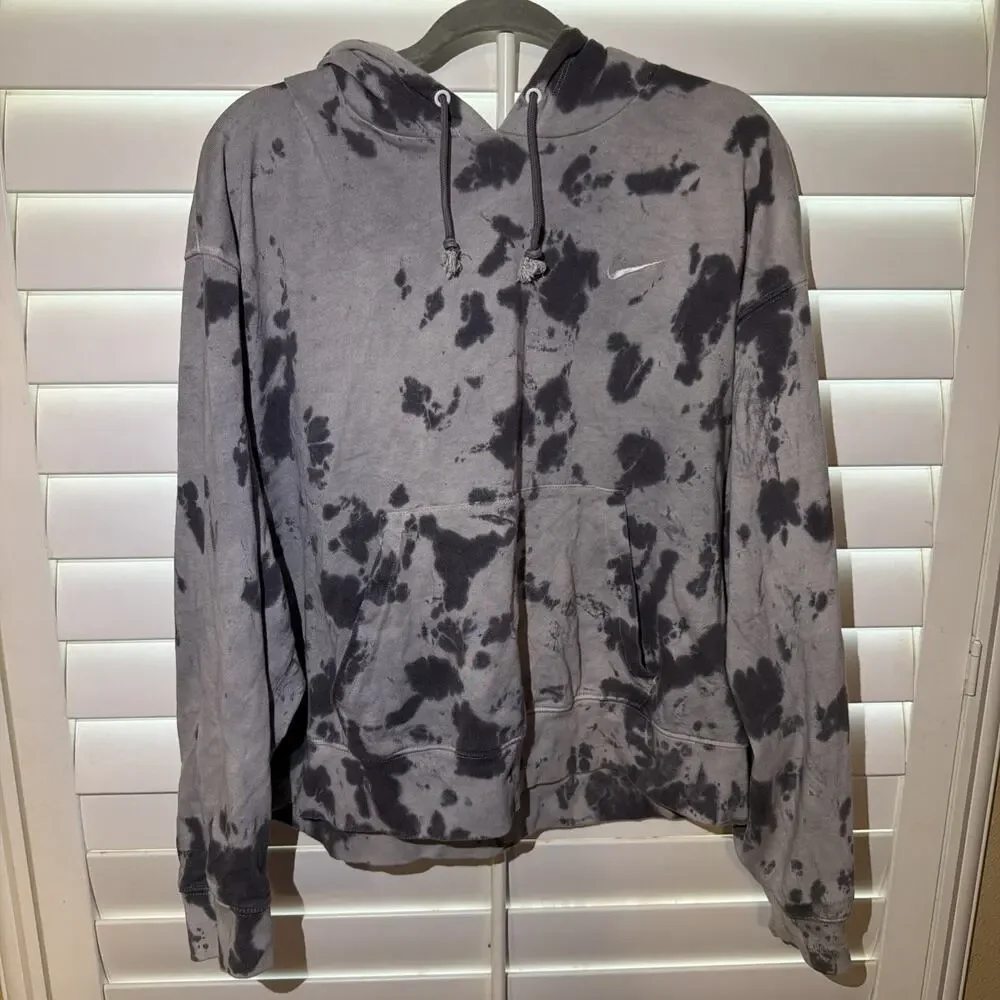 Nike Women's Plus Size 1X Washed Jersey Tie Dye Hoodie Grey Black